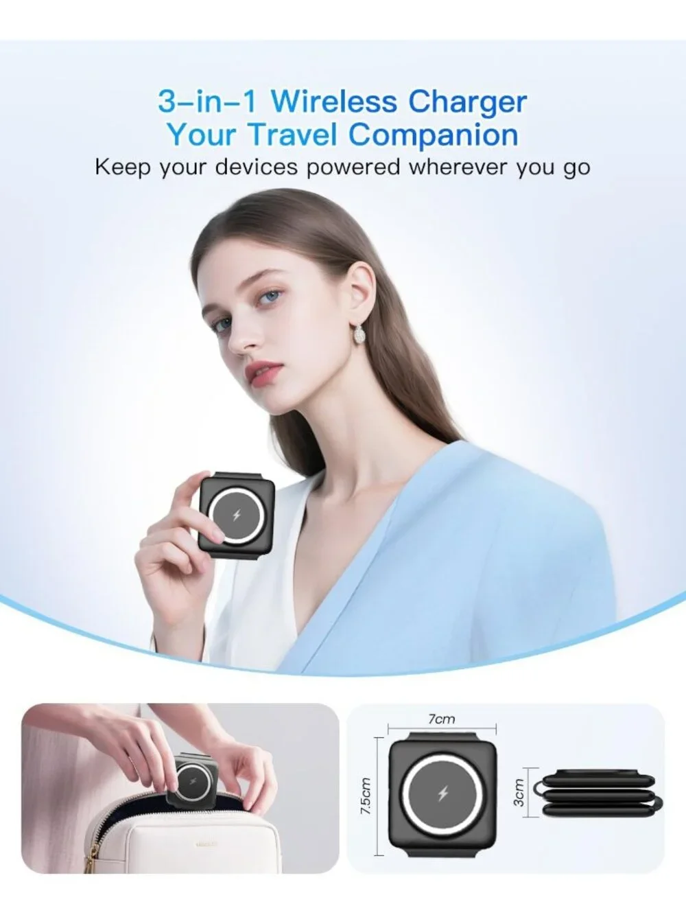 Compact 3-in-1 Magnetic Wireless Charger for iPhone, Apple Watch & AirPods